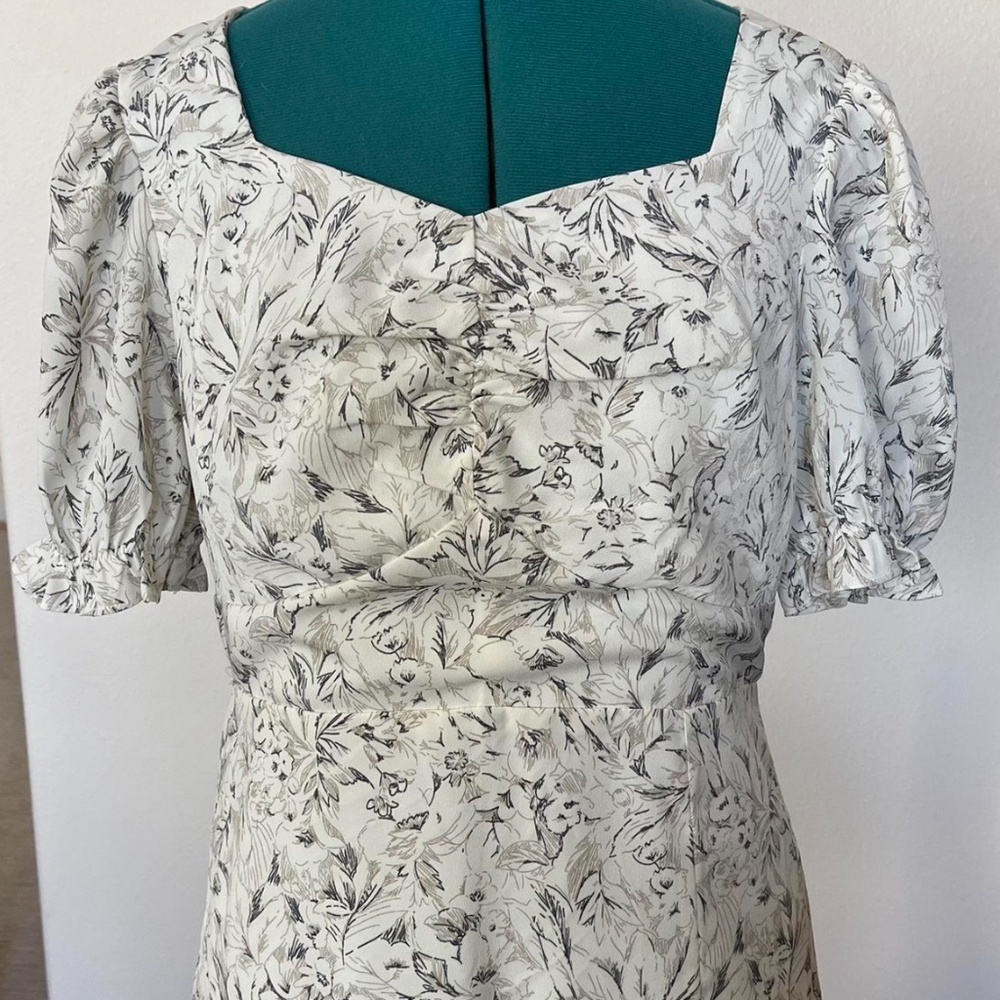 White dress with grey flowers